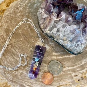 Wire Wrapped Amethyst Chakra Necklace on 18” Chain